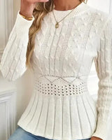 Bellie - Grob Gestrickter Pullover Mit Rundhalsausschnitt in Weiß