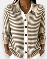 Kerana - Gestreifter Strickcardigan Mit Knöpfen in Braun