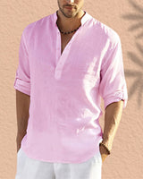 Georg - Lässiges Langarmhemd Aus Leinen in Rosa