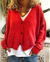 Strickjacke für Damen, Dicker Strick und lässiger Schnitt - Elvarine in Rot