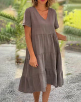 Bexley - Lässiges Sommer V-Ausschnitt Kleid in Grau (Fast ausverkauft)