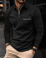 Florent - Herren-Langarm-Polo mit Zipper in Schwarz