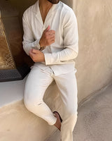 Hadrien - Männer-Set mit Langarmhemd und Hose in Beige
