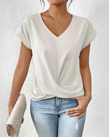 Velanie - Lockeres V-Ausschnitt-Shirt in Weiß