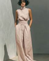 Nerina - Ärmelloser Jumpsuit mit weitem Bein in Pink