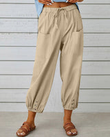 Nora | Weite Damenhose aus Baumwoll-Leinen-Mix in Khaki