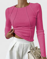 Doris | Damen Lässiges Langarmshirt, Enganliegend in Rosa