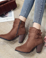 Carolin | Damen High-Heel-Stiefeletten mit Schnalle und Reißverschluss in Dunkelbraun