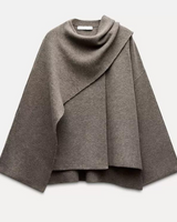 Bettina | Damen Eleganter Drapierter Cape-Mantel in Beige