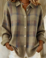 Damen Karo Strickjacke in Braun