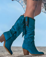 Felicia | Damen Western-Stiefel mit Fransen und klobigem Absatz in Blau