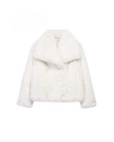 Damen Oversize Kunstpelz Jacke in Weiß