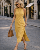 Johanna – Ärmelloses Midikleid mit Spitzendetails in Gelb