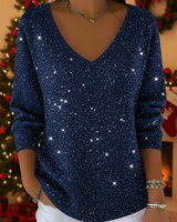 Falyn – Eleganter Pullover Mit V-Ausschnitt Und Glitzer in Blau