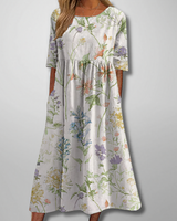 Gail – Florales Damen Maxikleid in Weiß