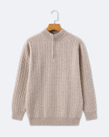 Christian | Eleganter Zopfmuster-Strickpullover mit Halbzip in Mokka