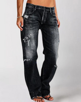Julia | Damen Destroyed High-Waist Straight Jeans in Schwarz