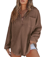 KATHRYN™ – Luftige V-Ausschnitt Knopf-Bluse in Braun