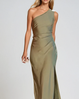 Damen Ein Schulter Maxi Lange Hochzeitsgast Kleid in Olivgrün
