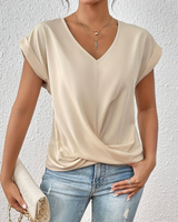 Tirenne - Fließend drapierte Bluse mit V-Ausschnitt in Beige