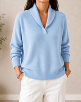 Samilla – Langarmpullover Mit V-ausschnitt in Blau