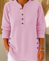 Eshani - Lässiges Geripptes Langarm Henley Oberteil Mit Knopfleiste in Rosa