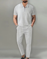 Sandro | Premium Zip Polo Set in Grau