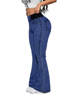Damenjeans mit hohem Bund und dehnbaren Beinen in Dunkelblau