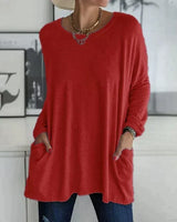 Margot | Tunika-Länge Seitentaschen Top in Rot