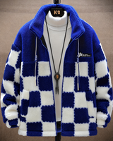 Melany – Karierte Fleecejacke mit Kapuze Und Reißverschluss in Blau