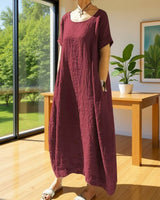 Anuradhi - Lässiges Langes Kleid Mit Weiten Ärmeln in Rot
