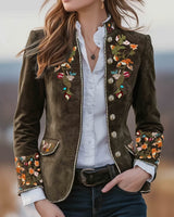 Anisaa – Elegante Jacke Mit Stehkragen in Olivbraun