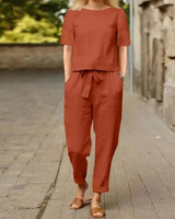 Madeleine - Elegantes und Bequemes Zweiteiliges Leinen-Set für Damen in Rot
