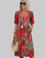 Marisse - Soft-Touch-Midikleid mit Blumenprint in Scharlachrot