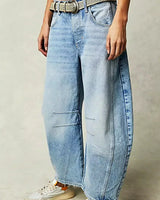 Gabriela | Damen Bedruckte Jeans mit Weitem Bein in Hellblau