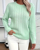 Doris | Damen Gemütlicher Winter-Zopfmuster-Strickpullover in Grün