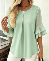 Hurley – Bluse Mit Rundhalsausschnitt Und Transparenten Rüschenärmeln in Hellgrün