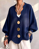 Gilian – Strickjacke Mit Knopfleiste Und Wellenrand in Marineblau