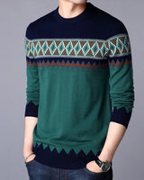 Thomas - Herren Strickpullover Rundhalsausschnitt mit Farbblöcken in Grün