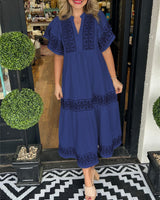 Hanna - Elegantes Boho-Kleid in Marineblau