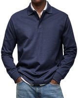 Felix | Luxus Langarm-Poloshirt in Marineblau