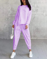 Tashia – Lässiges Set aus Langarm Pullover Und Jogginghose in Lila