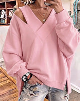 Kirstan – Schickes Oversize Sweatshirt Mit V-Ausschnitt Und Cut-out in Rosa