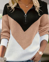 Fagina – Eleganter Strickpullover Mit Halbem Reißverschluss in Beige