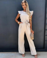 Willow | Rüschenärmel Tailliert Jumpsuit in Beige