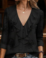 Celestine - Vintage Hemd Mit Blumenmuster Und V-Ausschnitt in Schwarz