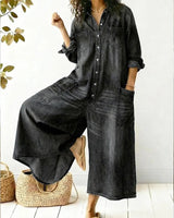 Aminta - weitbeiniger Denim-Jumpsuit in Schwarz