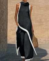 Maranta - Set aus asymmetrischer Tunika und Wide-Leg-Hose in Schwarz