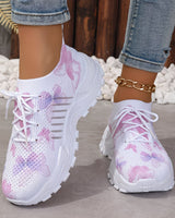Destinee - Schmetterlingsmuster Schnür Turnschuh in Rosa