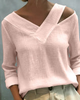 Calira - Schulterfreies Soft-Touch-Top mit V-Ausschnitt in Rosa